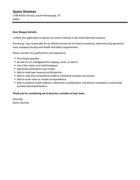 cover letter samples for jobs metal fabrication|fabricator cover letter sample.